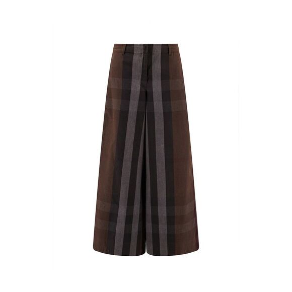 Burberry Checked Wide Leg Canvas Pants Women